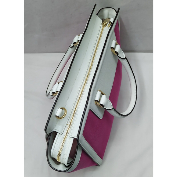 Michael Kors Selma Fuschia Pink Canvas Leather Trim Zipper Satchel Shoulder Bag - Picture 10 of 16